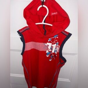 Kids Red Sleeveless Hoodie with blue/white Graphic Print Size US 12 / 143-154cm